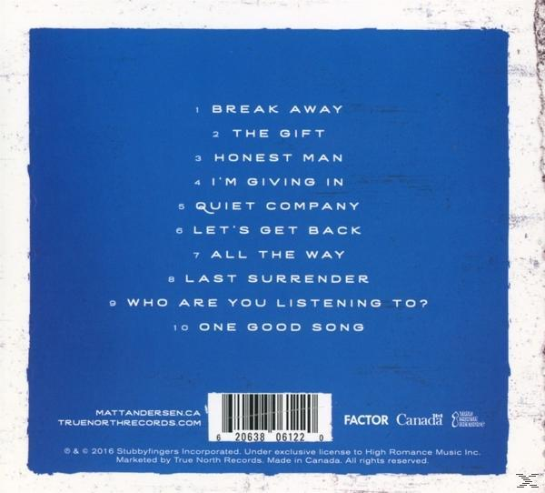 CD-Rückseite mit blauem Hintergrund, Titelliste und Künstlername.