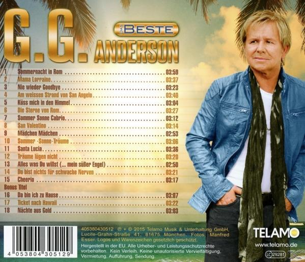 Rückseite einer CD von G.G. Anderson, mit Titelliste und einem Mann in einer Jacke.