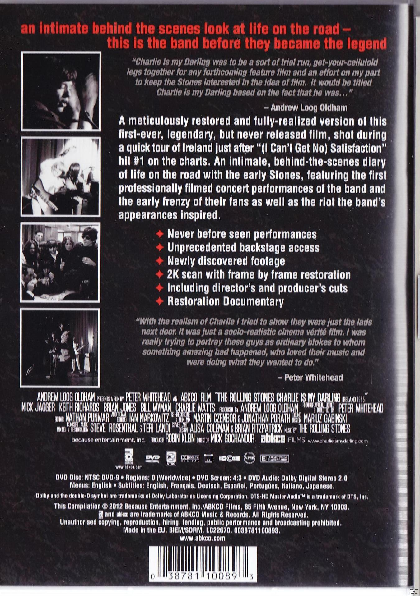 DVD-Cover für „The Rolling Stones: Charlie is My Darling“ Dokumentarfilm. Weißer Hintergrund.