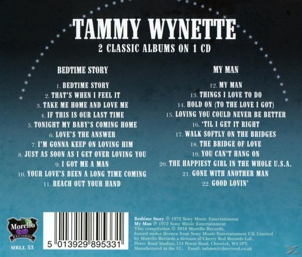 Tammy Wynette CD hátlapja. Két album számlistája, információk és egy vonalkód.
