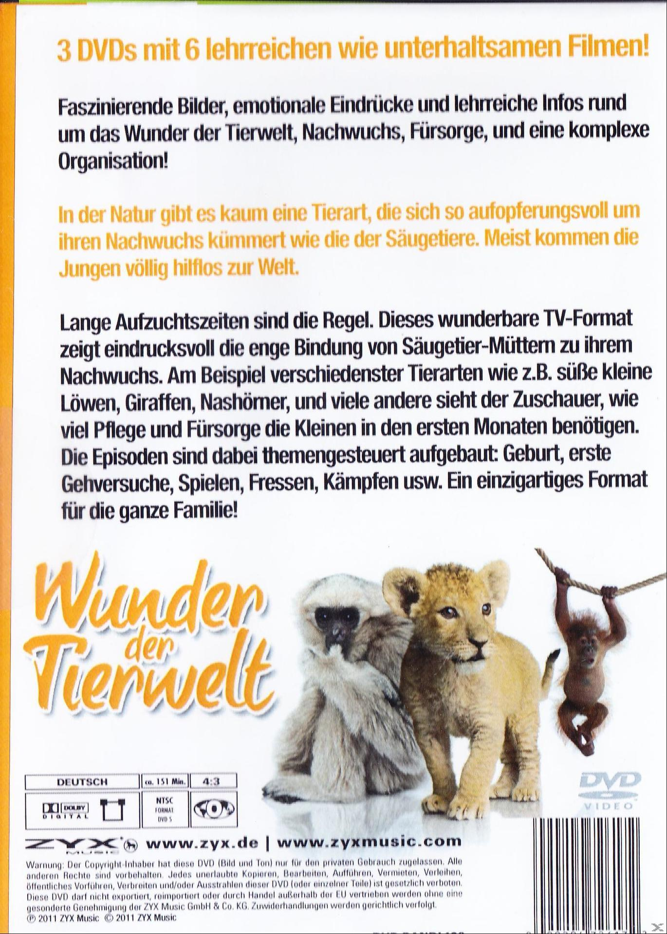 DVD-Cover mit Text über die Tierwelt und Bildern von Tieren. Weißer Hintergrund.