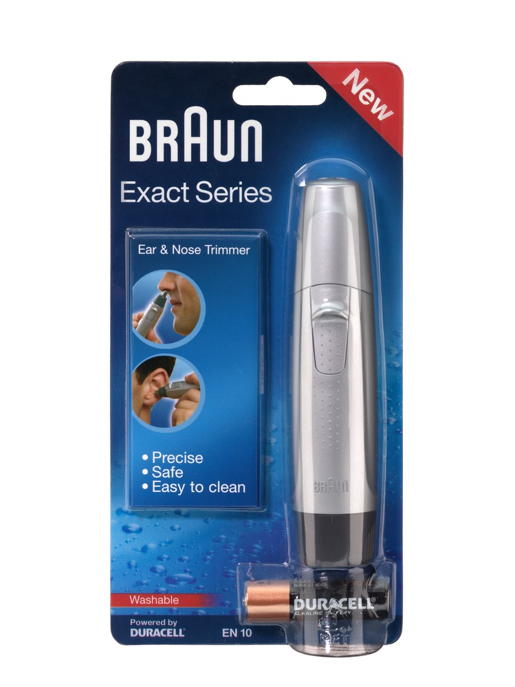 Braun nose trimmer package with product and instructions.