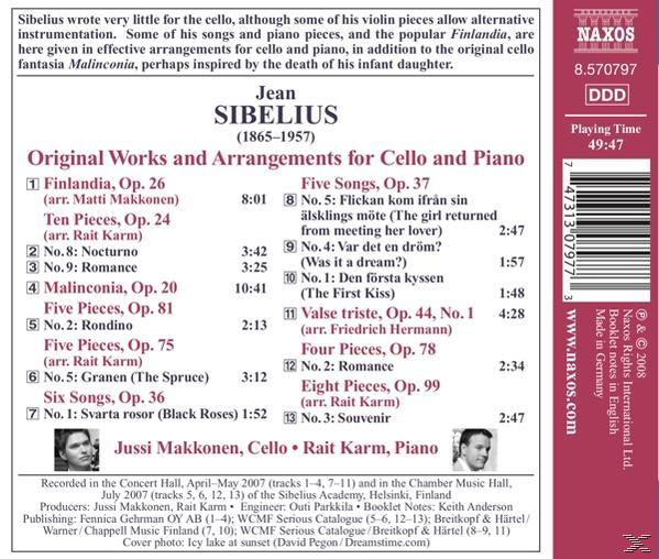 Rückseite einer CD. Text über Jean Sibelius und seine Musik. Trackliste. Kleine Fotos von Personen. Weißer Hintergrund.