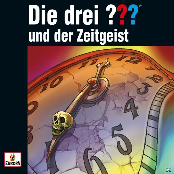 Buchcover: Schädel auf zerbrochenem Ziffernblatt. Text: Die drei ??? und der Zeitgeist. Europa-Logo.