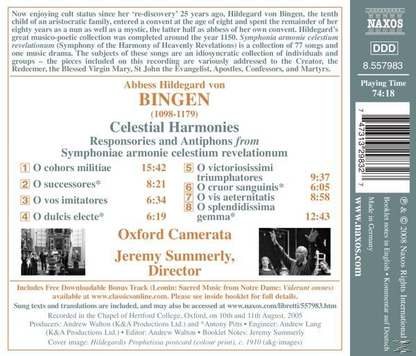 CD-Rückseite: Albumdetails, Trackliste und Credits von Äbtissin Hildegard von Bingen.