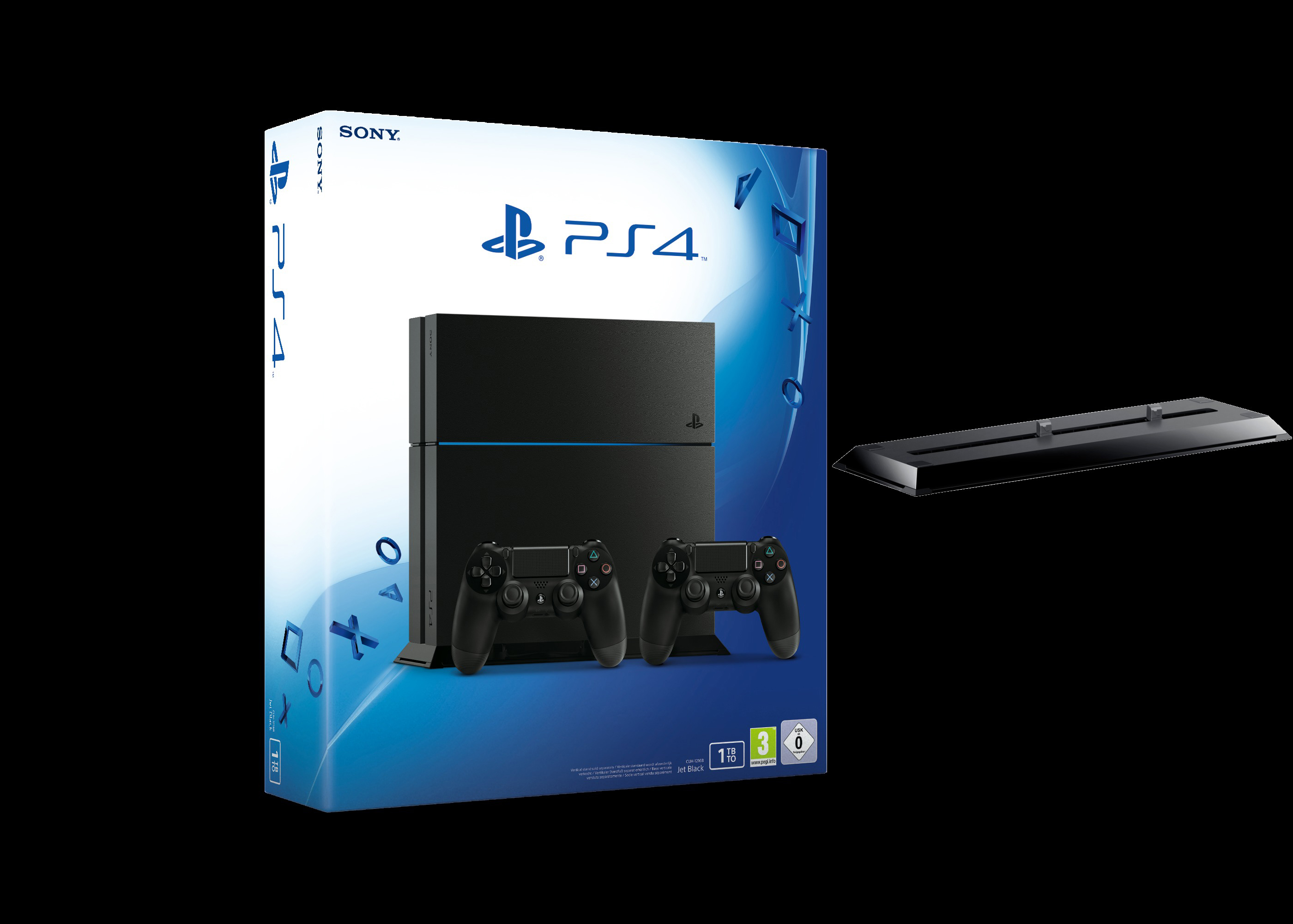 SONY PlayStation 4 Konsole CUH-1216B 1TB Schwarz + 2. Dualshock 4 Controller + Vertikaler Standfuß