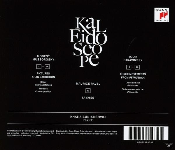 Schwarzes CD-Cover mit dem Wort 'Kaleidoscope' und Namen von Komponisten und Interpreten.