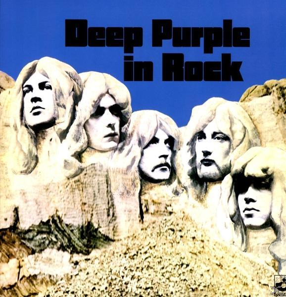Album borító: Deep Purple in Rock. A zenekar tagjainak arcai sziklaformációba faragva.