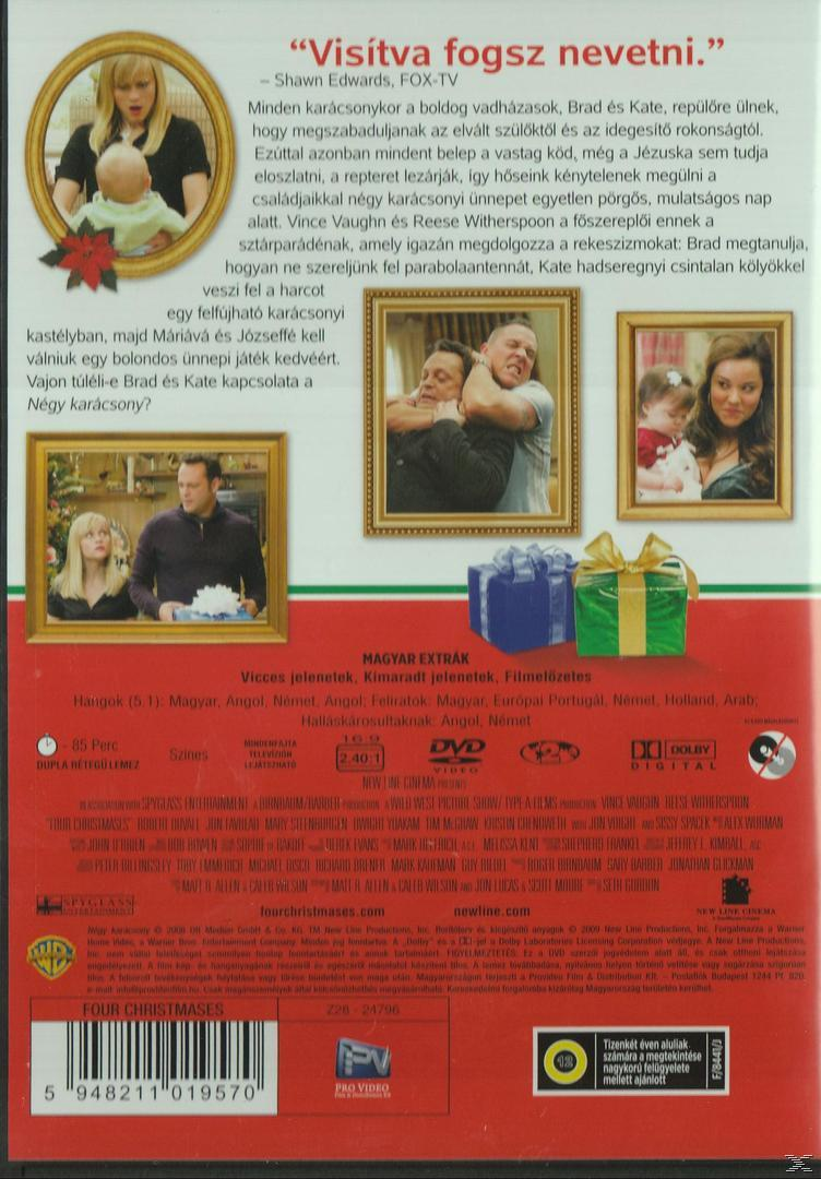 A 'Four Christmases' DVD borítója, szereplőfotókkal és szöveggel.