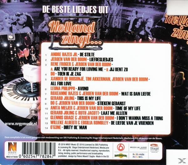 Achterkant cd-hoes met songlist: Holland zingt! Met artiesten als Andre Hazes Jr.