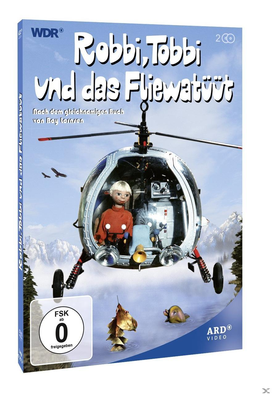 Cartoon-DVD-Cover, ein Junge in einem Hubschrauber, mit zwei Vögeln und einem Fisch im Wasser.