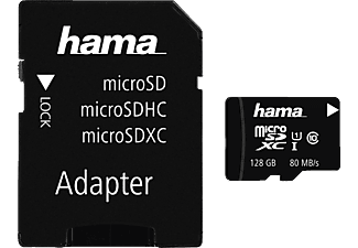 HAMA 124160 UHS-I CL10 +AD - Micro-SDHC-Speicherkarte (128 GB, 80, Schwarz)