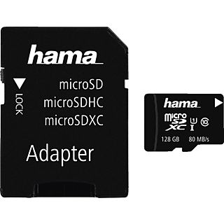 HAMA 124160 UHS-I CL10 +AD - Micro-SDHC-Cartes mémoire  (128 GB, 80, Noir)