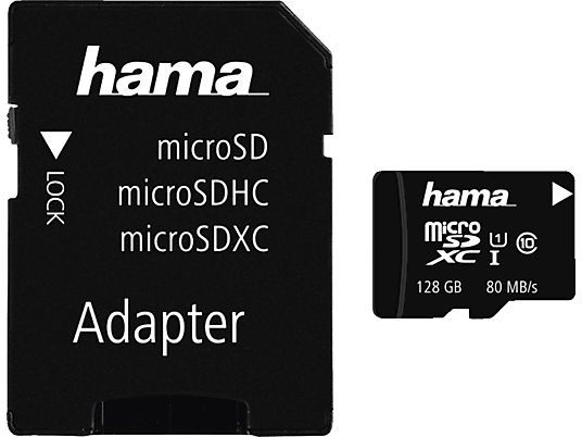 HAMA 124160 UHS-I CL10 +AD - Micro-SDHC-Schede di memoria  (128 GB, 80, Nero)