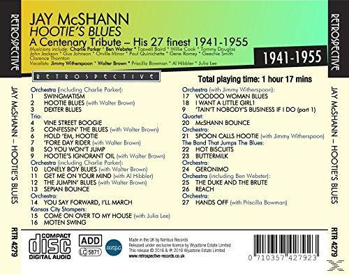 CD-Cover für 'Hootie's Blues' mit Titelliste und dem Text 'A Centenary Tribute'. Gelber Hintergrund.