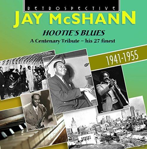 Albumcover für Jay McShann mit Fotos von ihm und Bandmitgliedern, betitelt 'Hootie's Blues'.