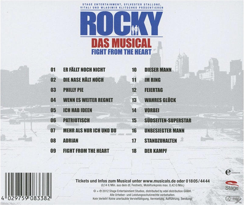 Rückseite einer CD mit Titelliste des Rocky-Musicals und Credits.