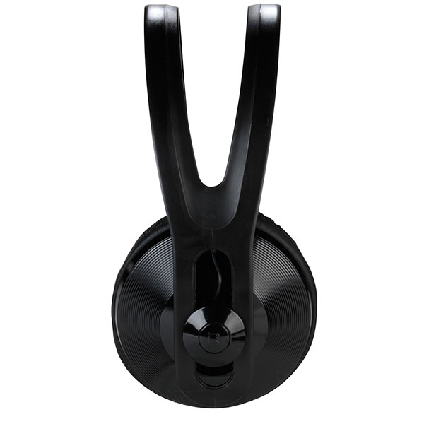 Ein Paar schwarze Kopfhörer mit einem gebogenen Kopfbügeldesign.