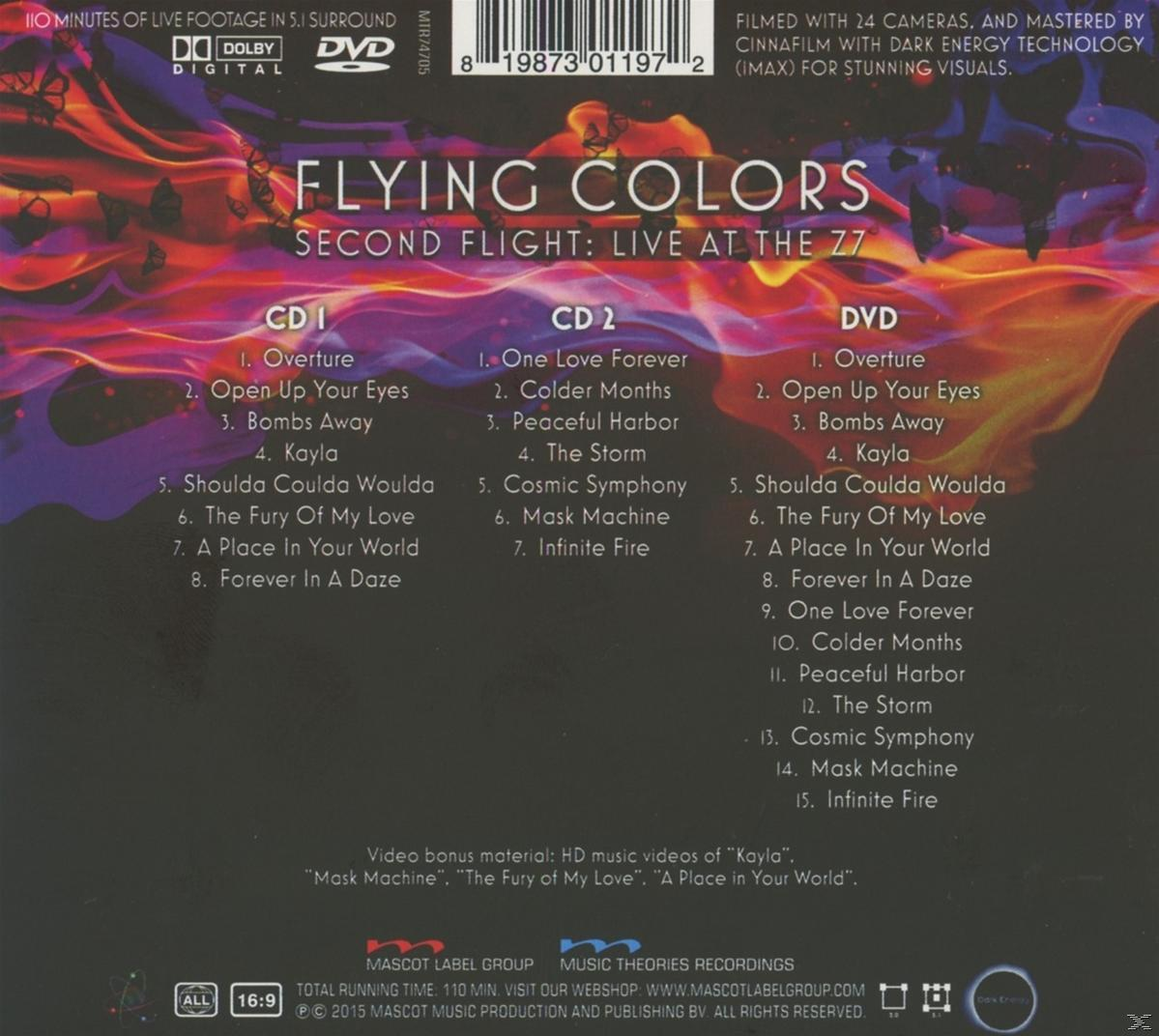 DVD borító: Flying Colors, Second Flight: Live at the Z7, számlistákkal és logóval.
