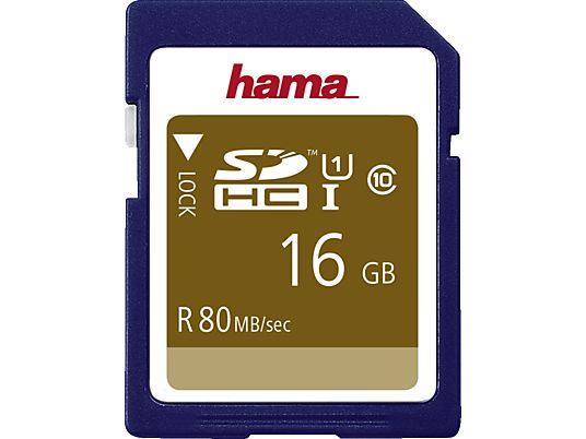 HAMA 124134 Class 10 - SDHC-Speicherkarte  (16 GB, 80 MB/s, Blau)
