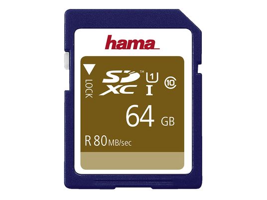 HAMA 124136 Class 10 - SDHC-Cartes mémoire  (64 GB, 80 MB/s, Bleu)