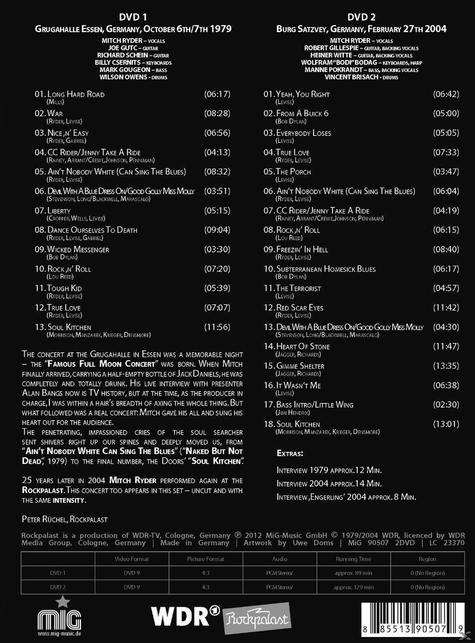 Rückseite eines DVD-Cases mit Auflistung von Songs, Credits und Details eines Konzerts der Band Rockpalast.