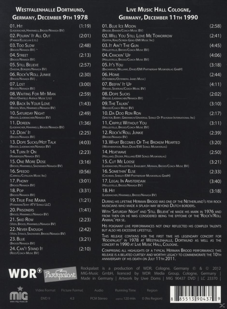 Rückseite eines Live-Albums. Text listet Songs, Credits und Copyright-Informationen auf.