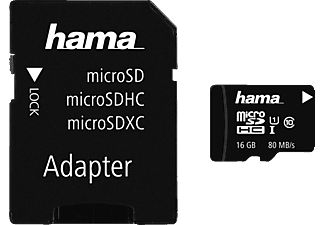 HAMA 124150 Class 10 - Micro-SDHC-Speicherkarte (16 GB, 80, Schwarz)