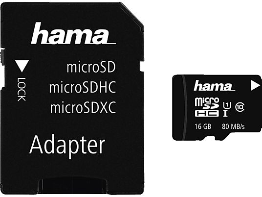 HAMA 124150 Class 10 - Micro-SDHC-Speicherkarte  (16 GB, 80, Schwarz)
