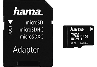 HAMA 124151 Class 10 - Micro-SDHC-Speicherkarte (32 GB, 80, Schwarz)
