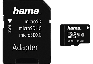HAMA hama microSDHC Class 10 UHS-I + Adapter/Foto - Carte mémoire - 32 GB - Noir - Micro-SDHC-Schede di memoria  (32 GB, 80, Nero)