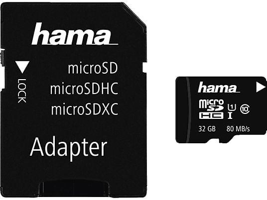 HAMA 124151 Class 10 - Micro-SDHC-Cartes mémoire  (32 GB, 80, Noir)