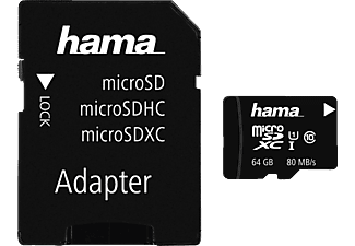 HAMA 124152 Class 10 - Micro-SDHC-Cartes mémoire  (64 GB, 80, Noir)