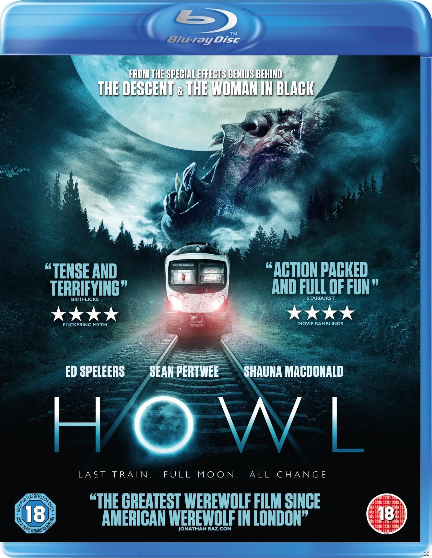 Blu-ray Disc-Cover des Films „Howl“ mit Zug, Werwolf und Text.