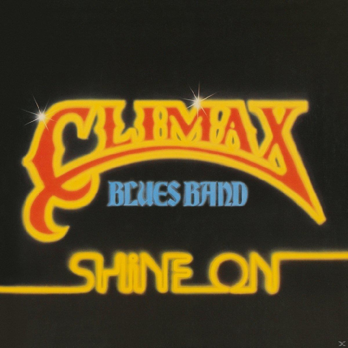 Album borító a Climax Blues Band zenekar nevével sárga és piros színben, a Shine On sárga színben.