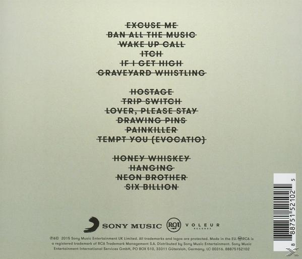 CD-Rückseite mit Songtiteln und Text. Enthält Sony Music- und RCA-Logos, mit Barcode.
