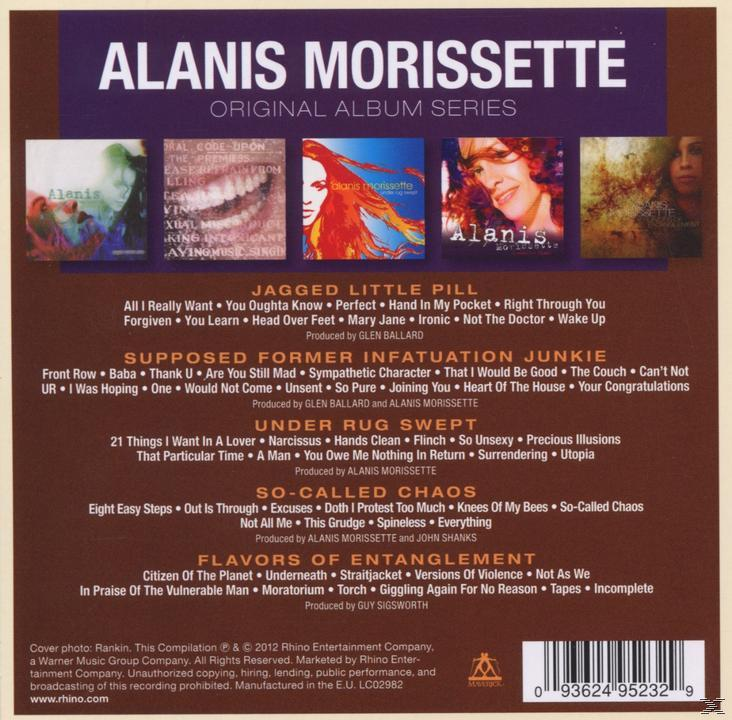 CD-Cover, Alanis Morissette. Albumtitel und Songtitel. Fotos von Alanis Morissette. Weißer Hintergrund.