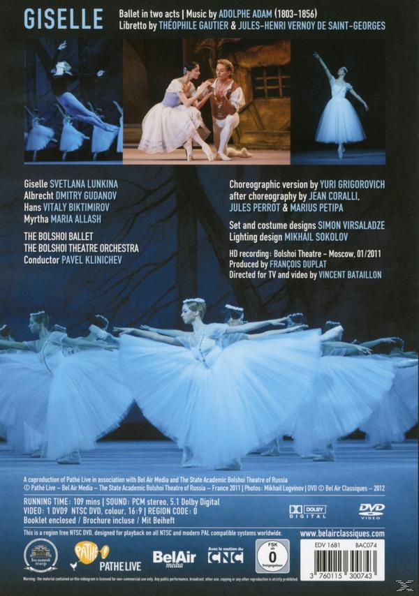 DVD-Cover des Giselle-Balletts. Zeigt Balletttänzerinnen in weißen Tutus und Bilder des Stücks.