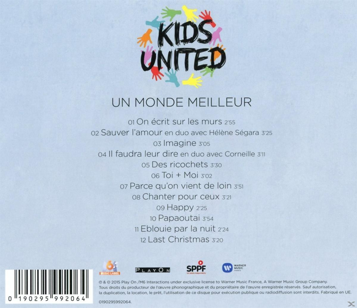 CD-Cover: Kids United, farbenfrohes Logo, Kinderhände. Songtitel auf Französisch.