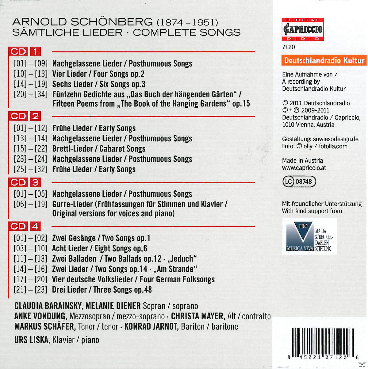 Konrad Jarnot, Claudia Barainsky, Markus Schäfer, Melanie Diener, Anke Vondung, Christa Mayer, Urs Liska - Sämtliche Lieder  - (CD)
