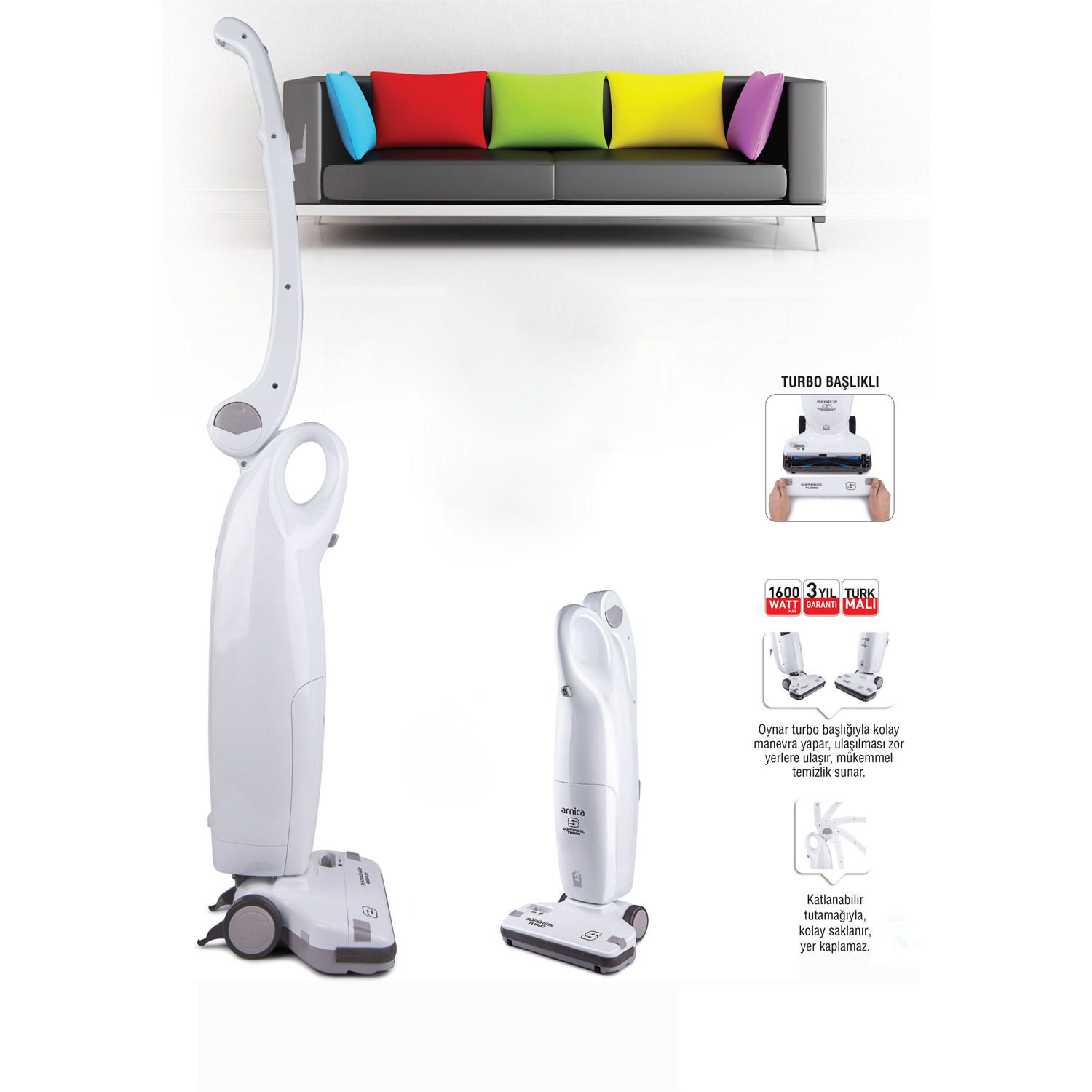 ARNICA Süpürgeç Turbo 1600 W Turbo Başlıklı Dikey Elektrikli Süpürge