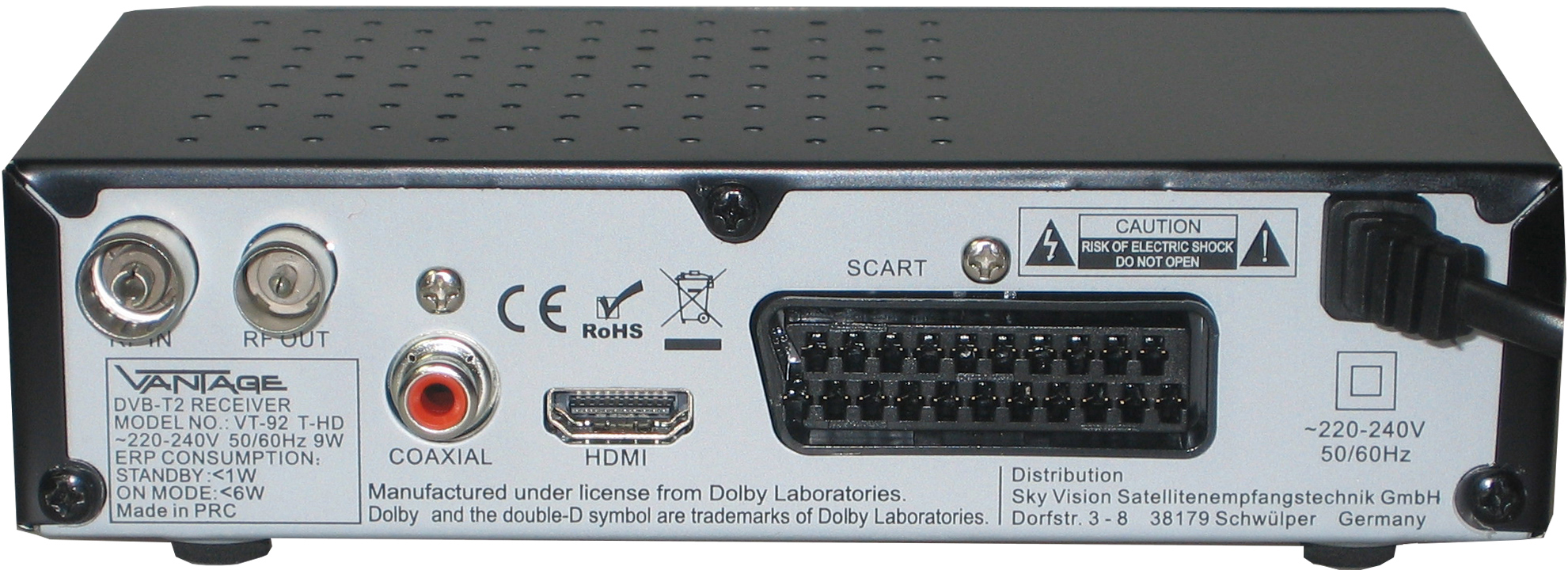 VANTAGE VT-92 T-HD DVB-T2 HD Receiver (DVB-T2 HD, Schwarz)