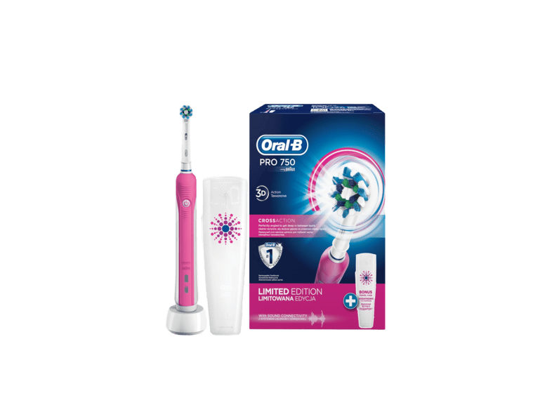 ORAL B Pro 750 Şarj Edilebilir Diş Fırçası Action Pembe + Seyahat Kabı Diş