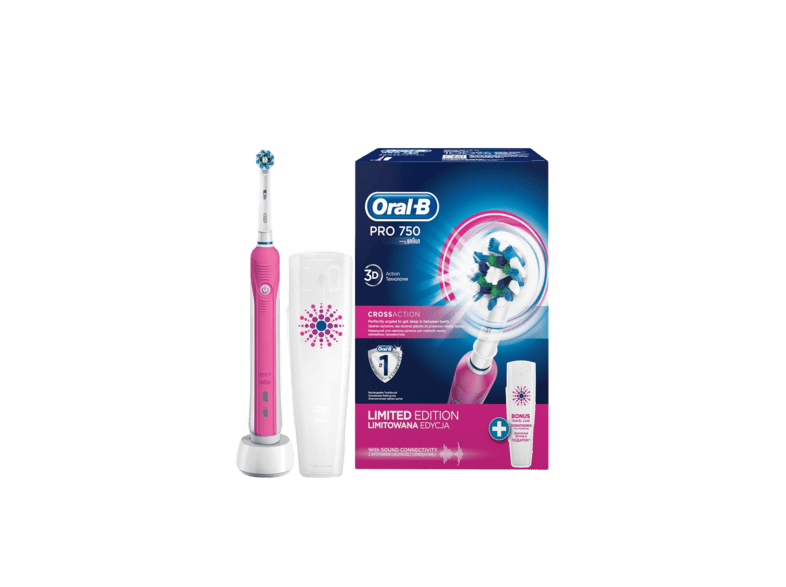 oral b pro 750 sarj edilebilir dis fircasi cross action pembe seyahat kabi dis fircasi