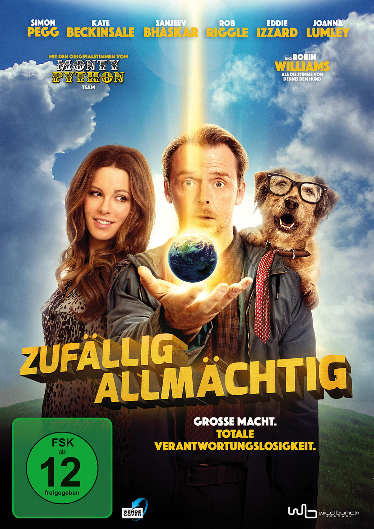 Filmposter mit Simon Pegg, Kate Beckinsale und Hund. Titel: Absolutely Anything.