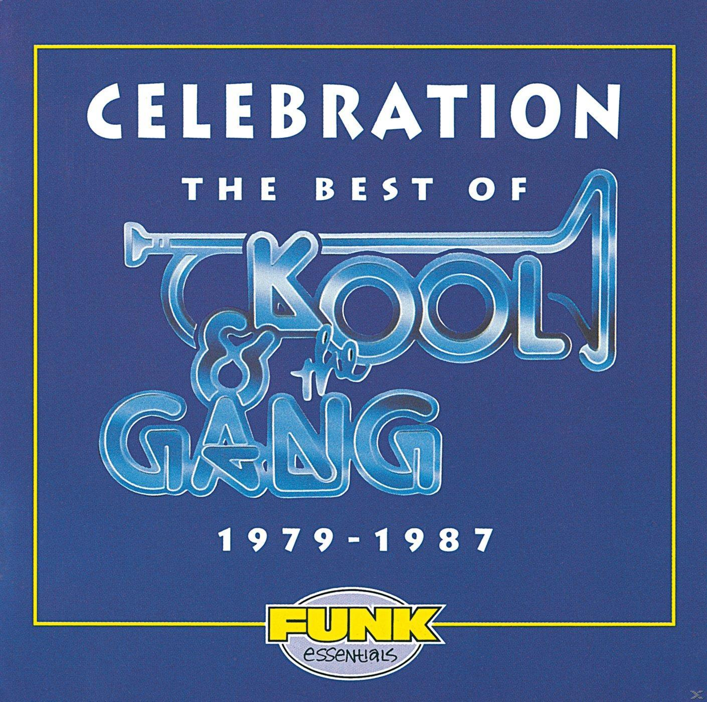 Celebration: The Best of Kool & the Gang Albumcover. Blauer Hintergrund mit Trompetengrafik.