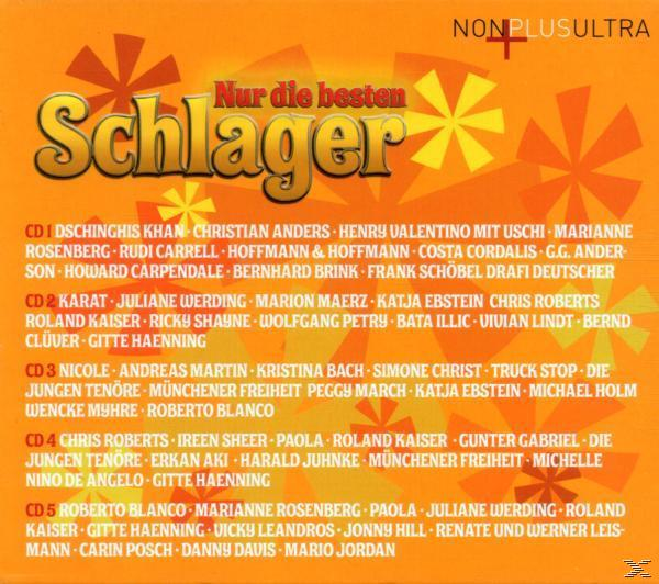 CD-Cover: Compilation-Albumcover. Text: Nur die besten Schlager. Gelbes und weißes Design.