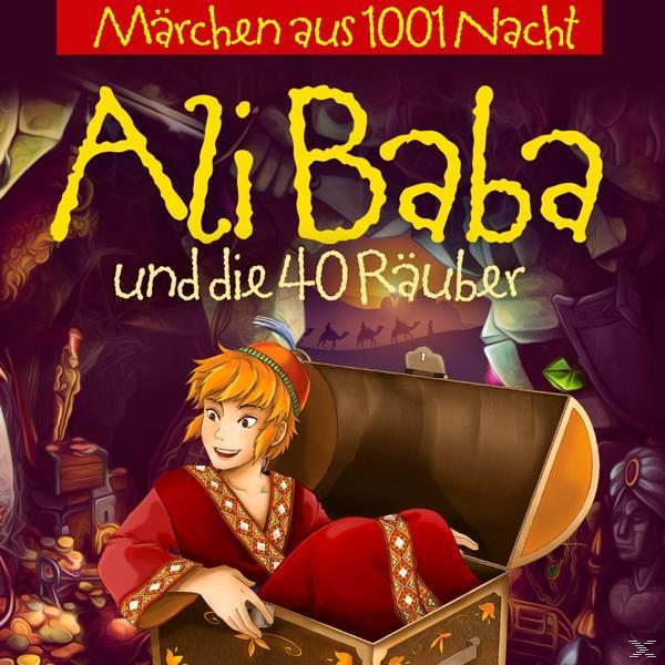 Cover-Art für Ali Baba und die 40 Räuber. Cartoon-Bild eines Jungen und einer Schatzkiste.