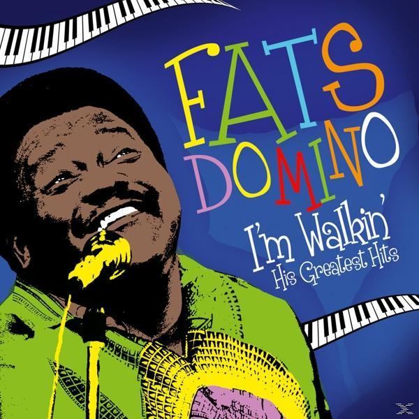 Albumcover, Fats Domino. Mann singt mit Mikrofon. Blauer Hintergrund, Klaviertasten oben.