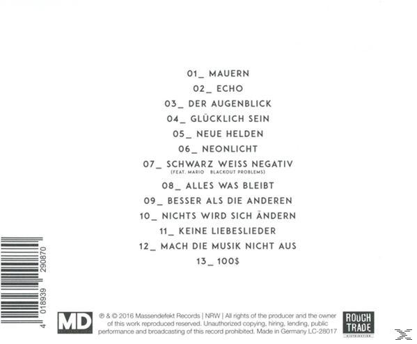 CD-Rückseite. Schwarz-Weiß-Text listet Songtitel auf.